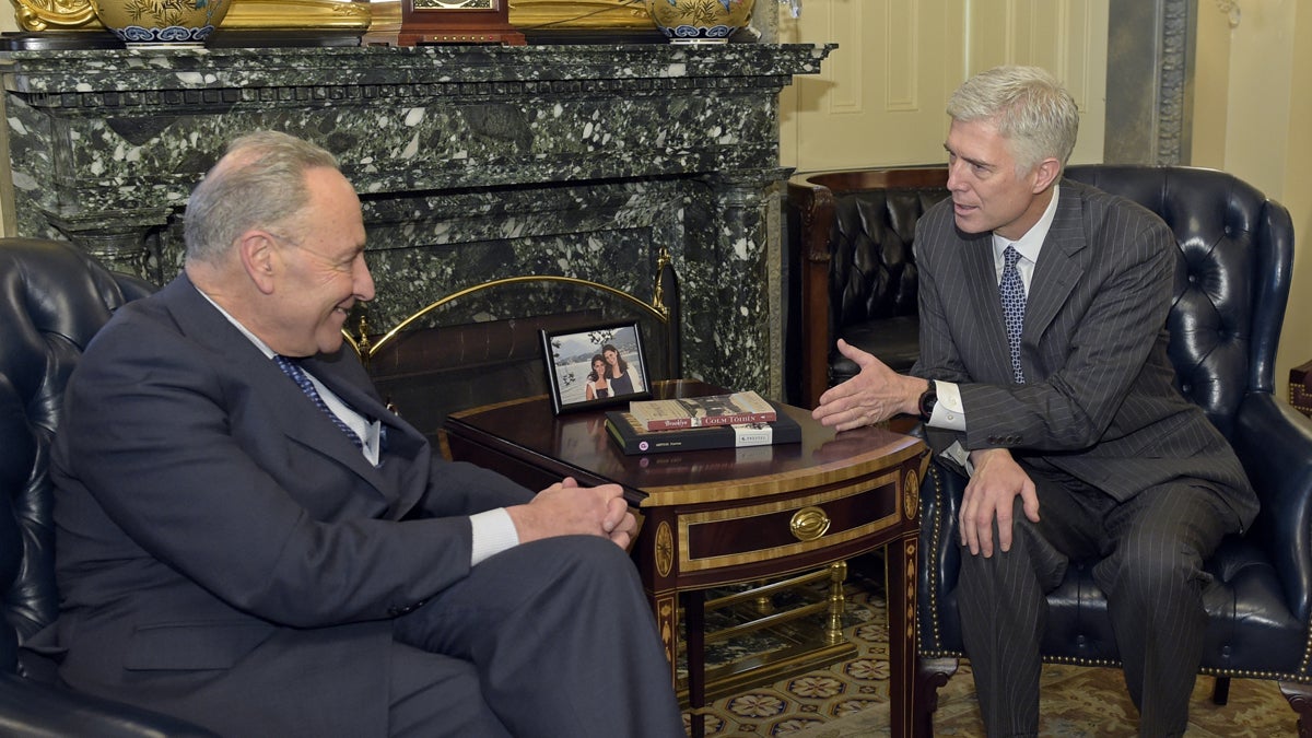  Senate Minority Leader Sen. Charles Schumer of N.Y., left, meets with Supreme Court nominee Neil Gorsuch, right, on Capitol Hill in Washington, Tuesday, Feb. 7, 2017. (AP Photo/Susan Walsh, file) 