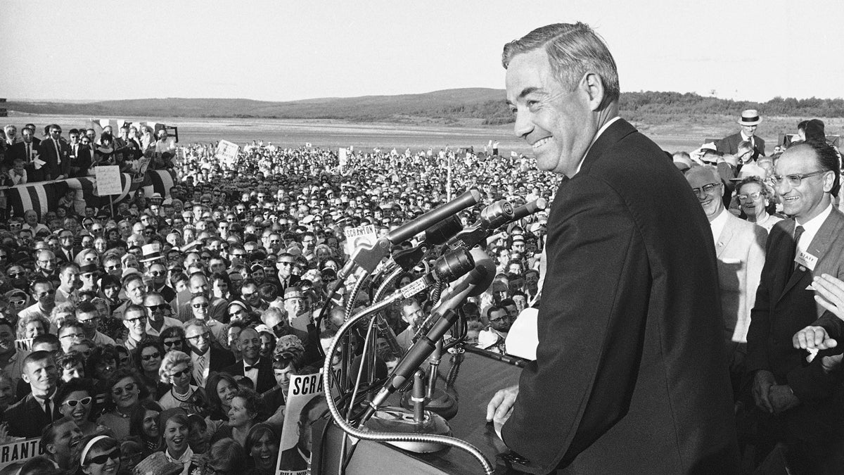  In this July 5, 1964, image, then-Pennsylvania Gov. William Scranton Jr. speaks to hometown well-wishers at the Scranton-Wilkes-Barre Airport in Scranton, Pa. Scranton, also a presidential candidate and ambassador to the United Nations, died Sunday, July 28, 2013. He was 96. (AP Photo, File) 