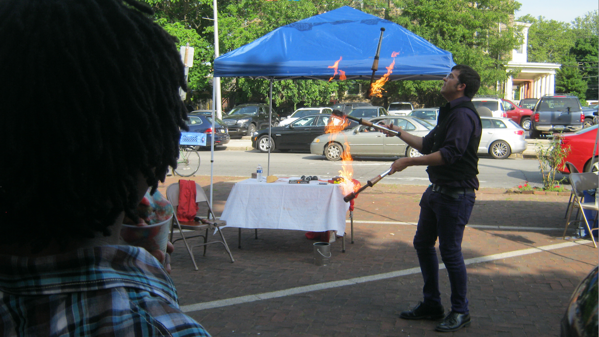  Doug Stafford was juggling fire at Saturday's 