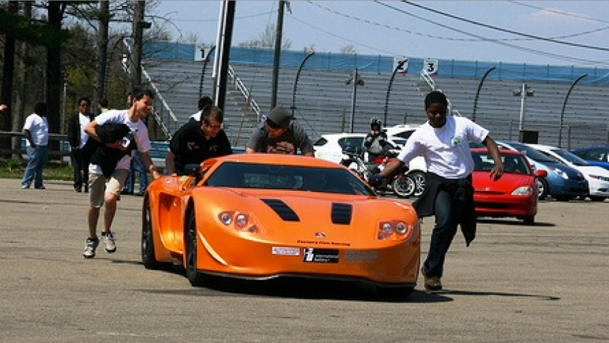  Members of West Philly High's EVX Team at Watkins Glen for the Green Grand Prix. (Courtesy of West Philly Hybrid X Team) 