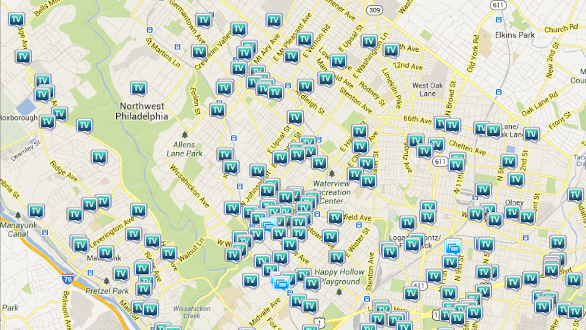  A view of reported thefts from autos in the past month in Northwest Philadelphia. (Courtesy of Philadelphia Crime Reports) 