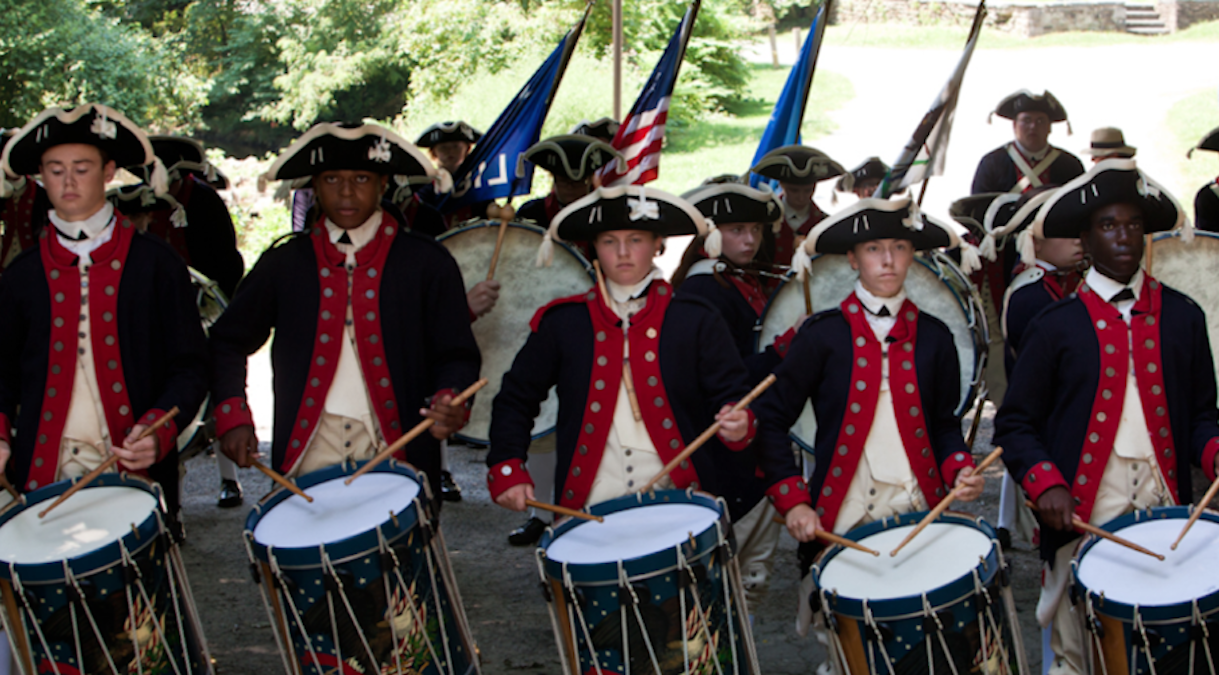  The Plymouth Fife & Drum Corps drum line performs a percussion number. (Brad Larrison/for NewsWorks) 