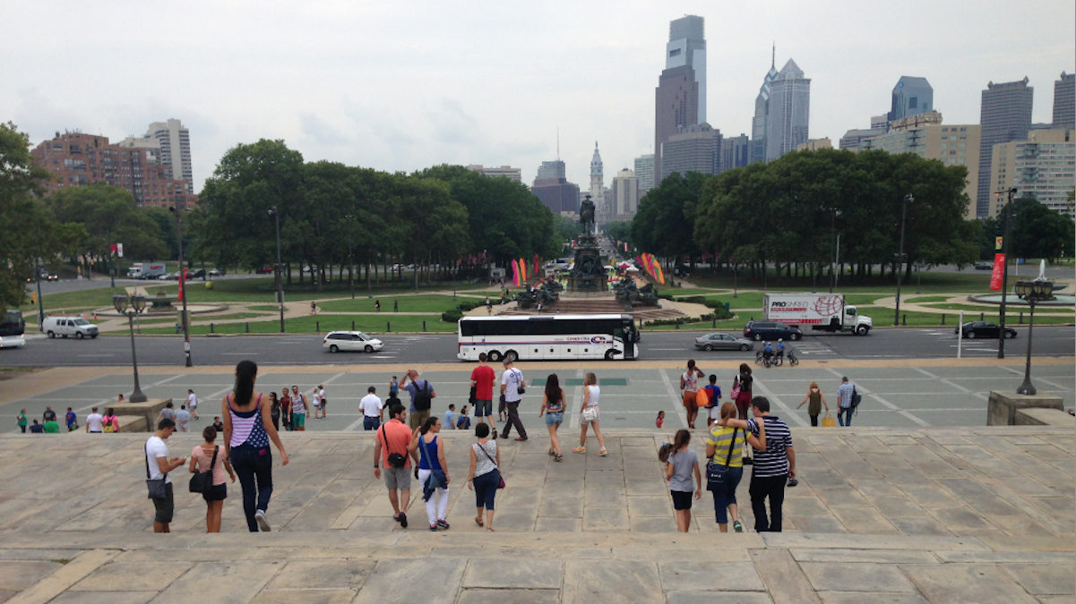  Proposed changes to the steps in front of the Philadelphia Museum of Art would cut its width in half at certain points. (Brian Hickey/WHYY) 