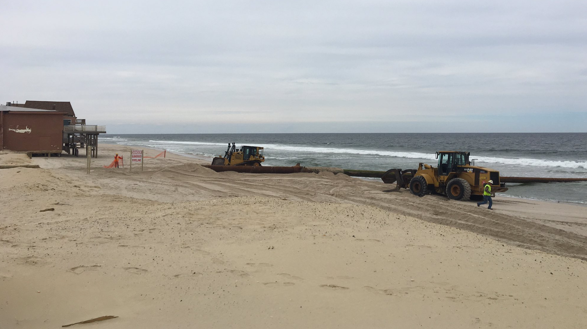  Beach replenishment equipment arrives today in Ocean County's Ortley Beach. (Photo: Dominick Solazzo) 