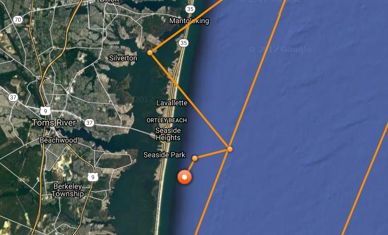  Mary Lee's track and location, denoted by the orange ball, Sunday morning. 