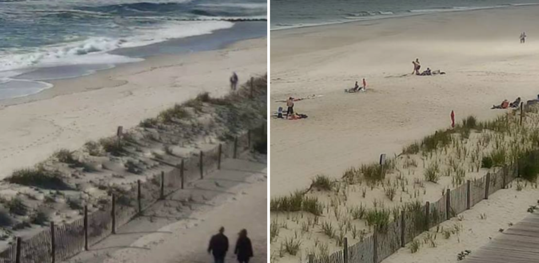  The Trenton Avenue beach in Lavallette on May 14, 2017 (l) and June 23, 2017 (r) as seen from Lavallette's Elizabeth Avenue beach camera.  