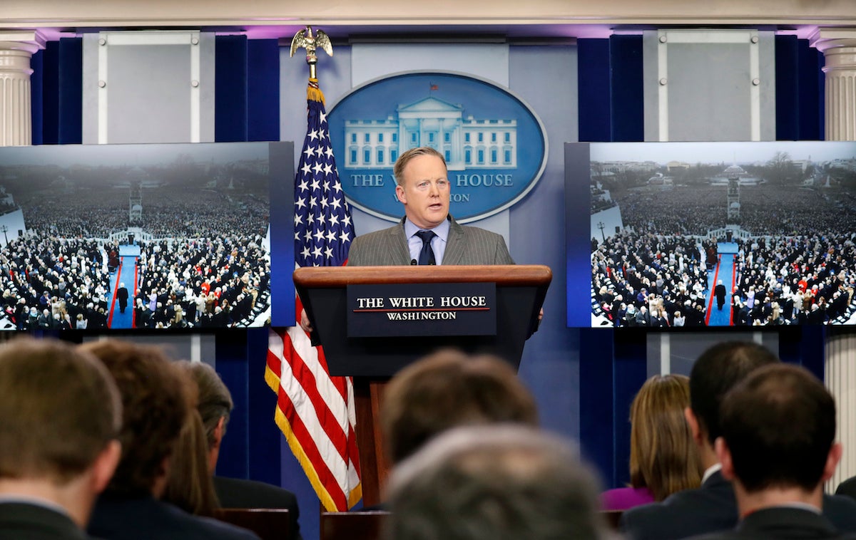 White House Press Secretary Sean Spicer speaks during a news conference at the White House