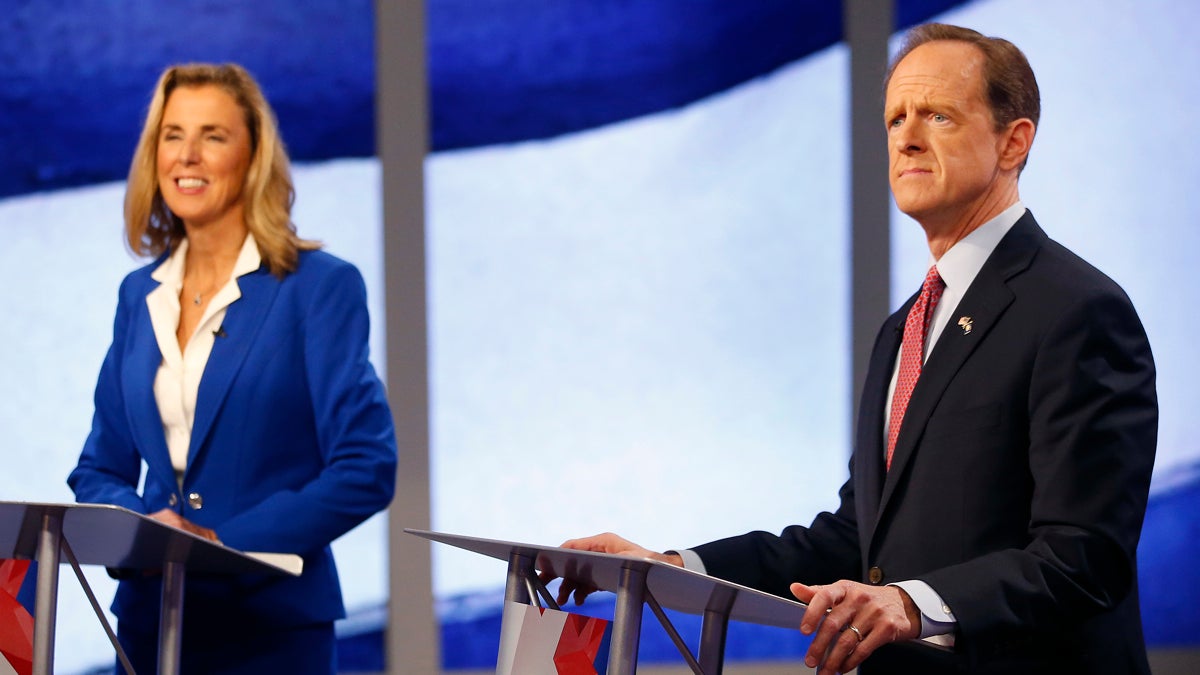  U.S. Senate candidates Democrat Katie McGinty, and Republican Sen. Pat Toomey debate in Pittsburgh. (AP Photo/Jared Wickerham)        