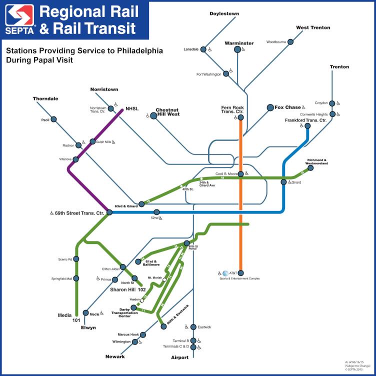 SEPTA stations providing service during Papal visit