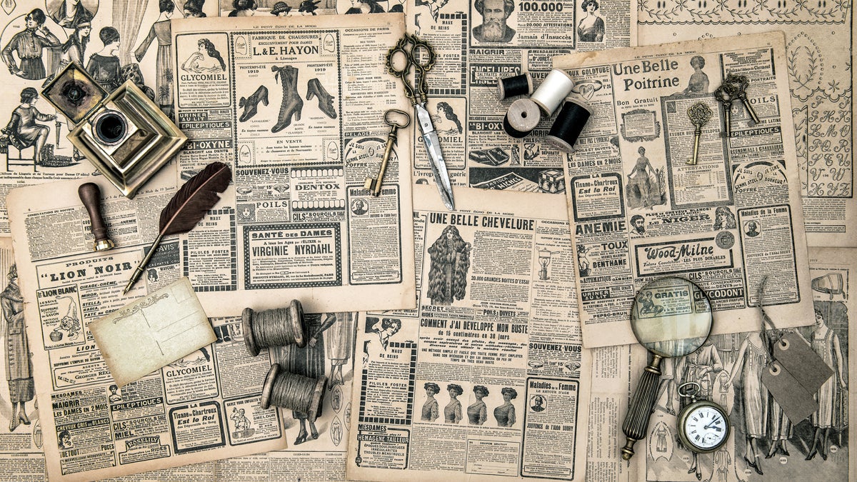  (<a href='http://www.shutterstock.com/pic-186286547/stock-photo-antique-accessories-sewing-and-writing-tools-vintage-fashion-magazine-for-the-woman-collectibles.html?src=csl_recent_image-1'>Ephemera image</a> courtesy of Shutterstock.com) 