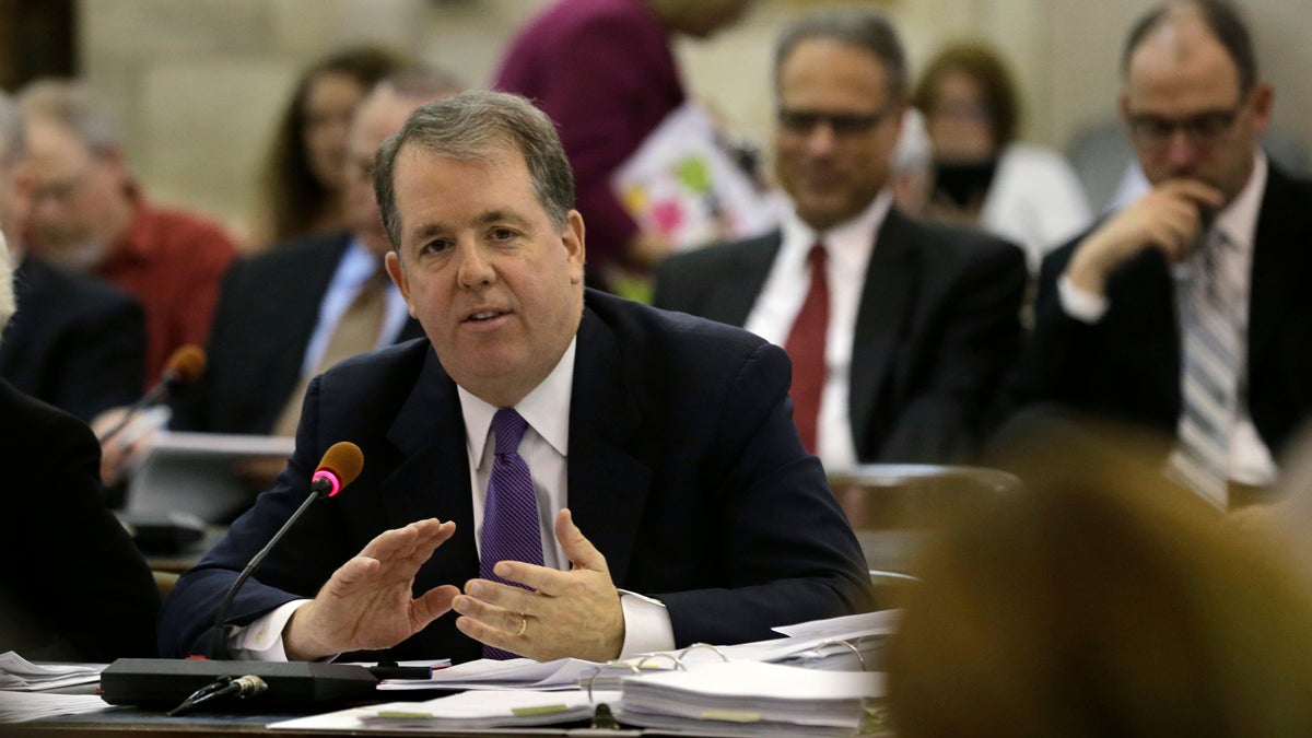  New Jersey's state treasurer Andrew Sidamon-Eristoff is shown testifying before the state Senate budget committee at the Statehouse in Trenton, N.J., in May of 2014, to answer questions about Gov. Chris Christie's plan to bridge an unexpected $2.75 billion budget gap. (AP Photo/Mel Evans) 