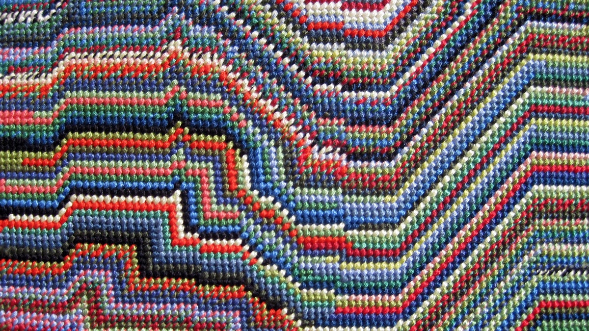 This image shows a detail from a needlepoint work by Mary Smull on display at the Rebekah Templeton gallery in Philadelphia. (Image courtesy of Mary Smull)  