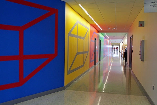 <p>A work by Sol LeWitt runs the length of a hallway at Einstein Medical Center in Montgomery. (Emma Lee/for NewsWorks)</p>
