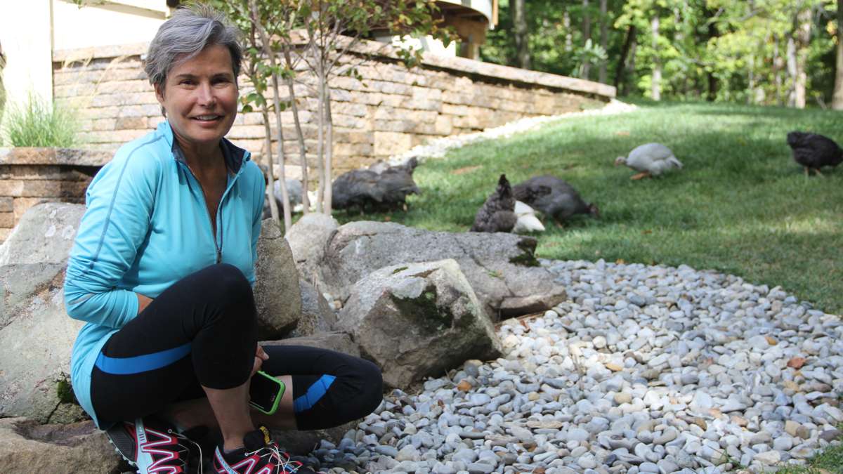 Homeowner Alice De Tiberge keeps chickens and guinea fowl and sees herself as a steward of the land. (Emma Lee/WHYY)