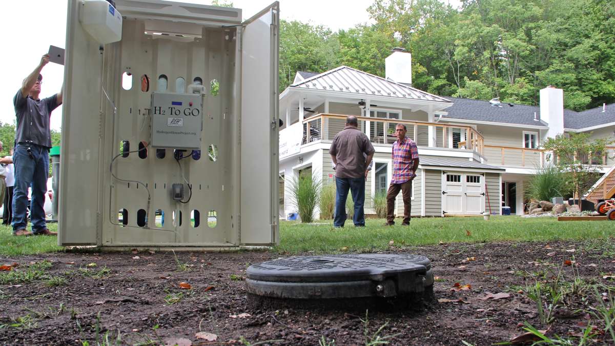 Hydrogen produced by excess energy from the solar panels is stored in a large underground tank until it is needed. (Emma Lee/WHYY)