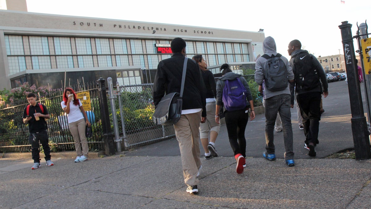Students enter South Philadelphia High School on the first day of class Monday, Sept. 9, 2013.  (Kimberly Paynter/WHYY) 