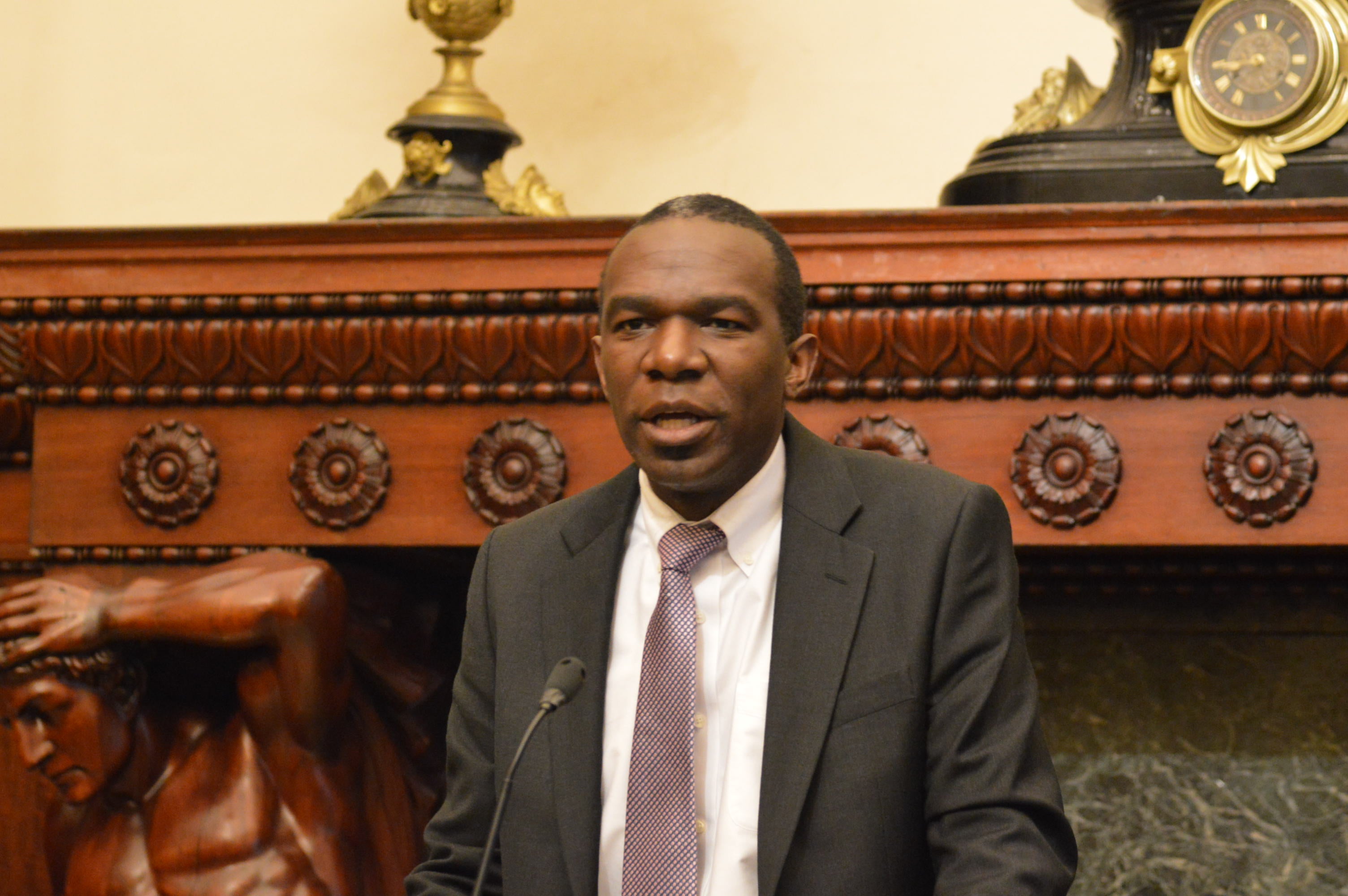  Philadelphia City Solicitor Sozi Tulante has filed suit on the city's behalf against Wells Fargo & Co. bank, claiming discriminatory lending practices.  (Tom MacDonald/WHYY) 