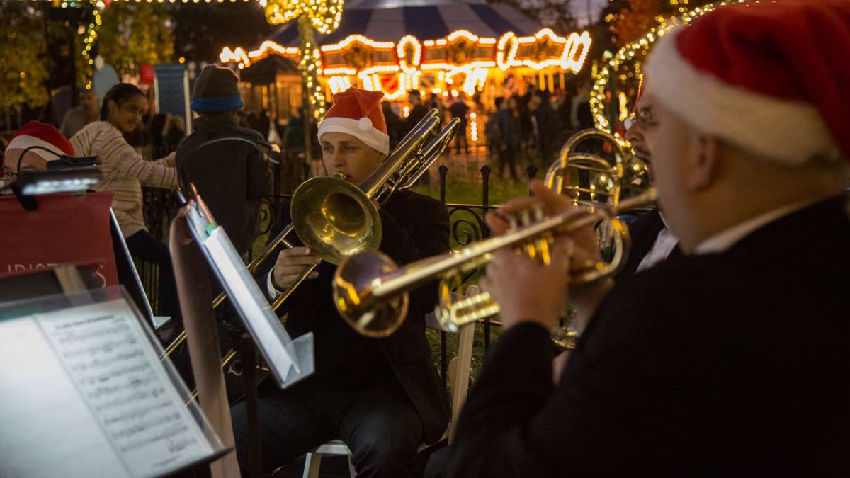 The Philly Pops provide the night's soundtrack of holiday music as Franklin Square rounds out its 10th aniversary with its annual Holiday and Light Festivals in Philadelphia.