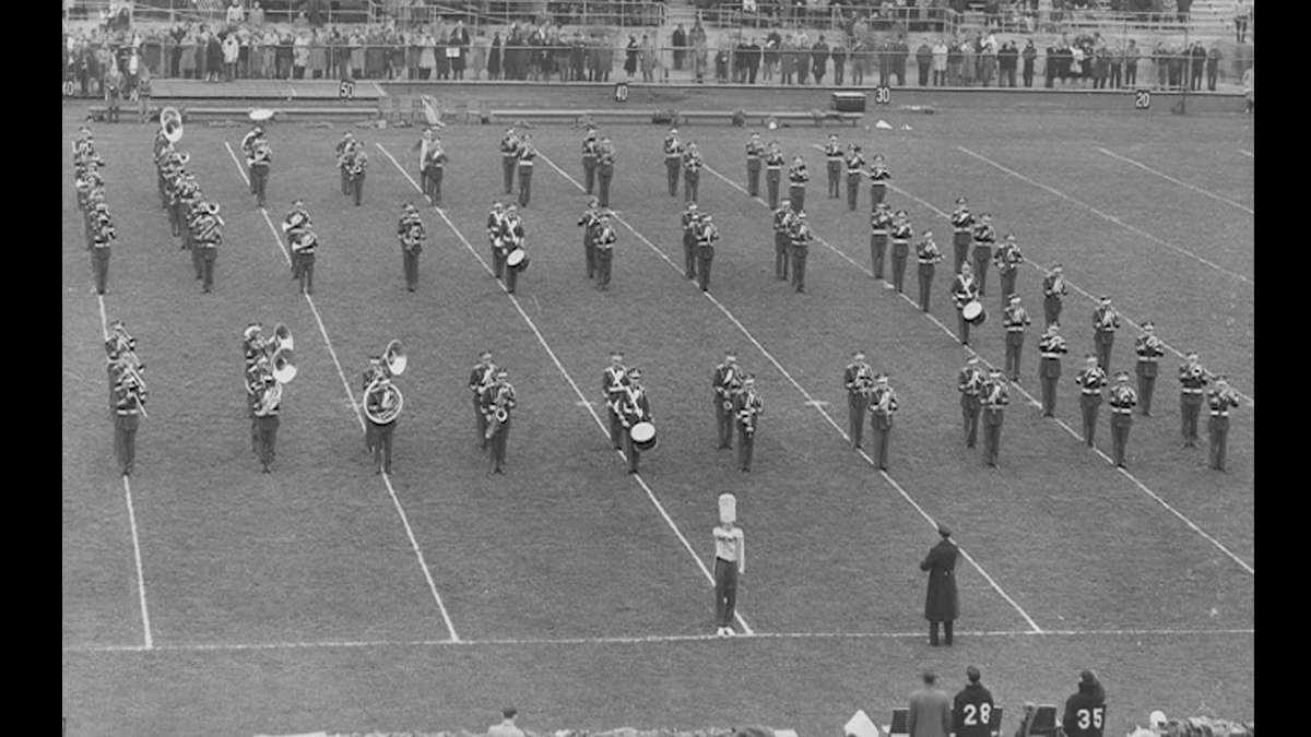 Penn State’s Blue Band performs in 1949. (Image courtesy of the Penn State University Archives)