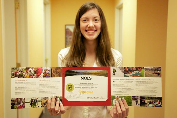 <p><p>Breanne Olsen, a Summer Search student from Philadelphia, received her National Outdoor Leadership School certificate in the mail. (Nathaniel Hamilton/for NewsWorks)</p></p>
