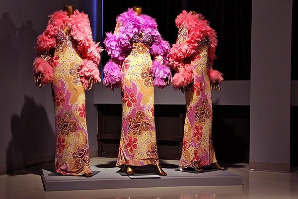 <p>These gowns, called Tropical Lilac, appeared on the record sleeve of the single "Automatically Sunshine. (Emma Lee/for NewsWorks)</p>
