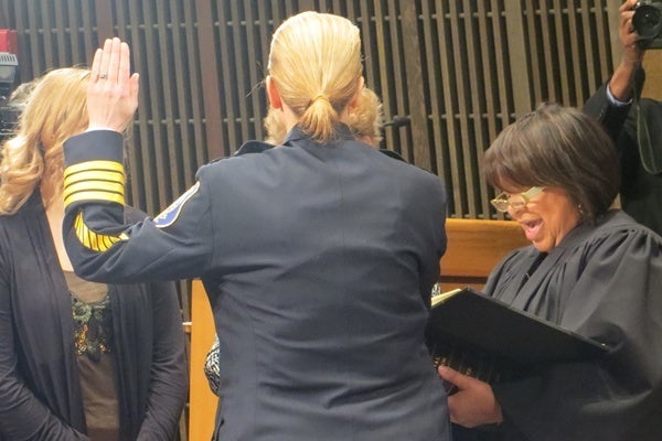 <p><p>Christine Dunning being sworn in as Wilmington's 29th police chief. (Shana O'Malley/ for Newsworks)</p></p>
