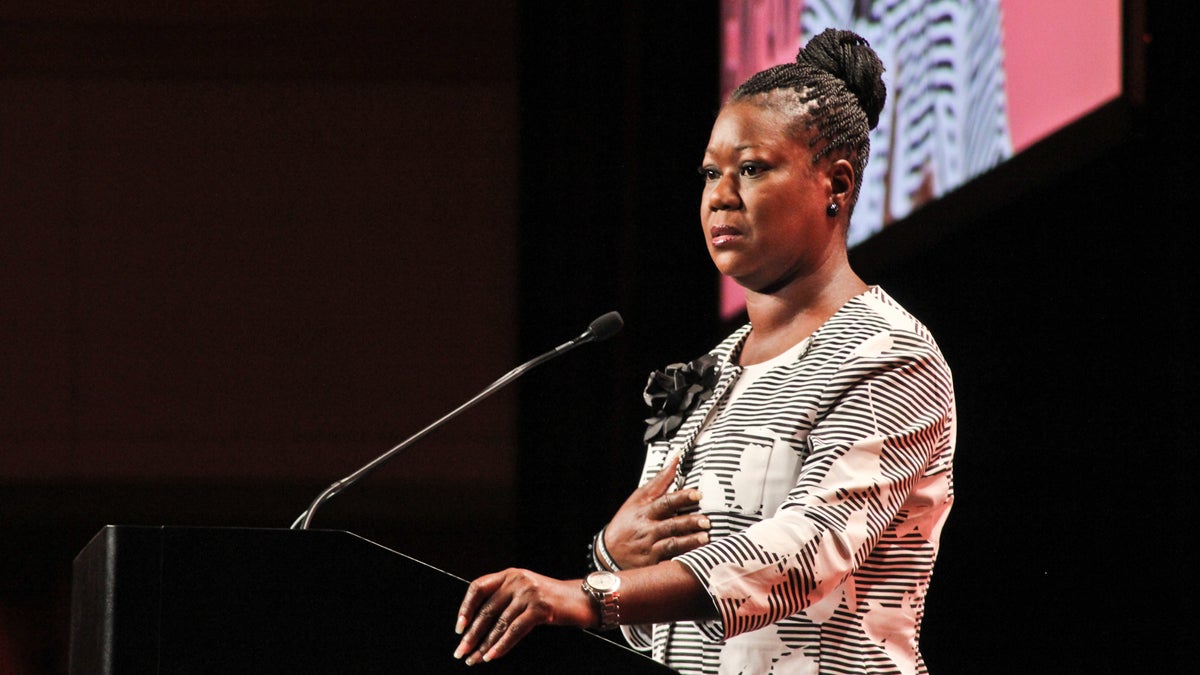  Sybrina Fulton, mother of Trayvon Martin, addresses the National Urban League in Philadelphia on Friday afternoon. (Kimberly Paynter/WHYY) 