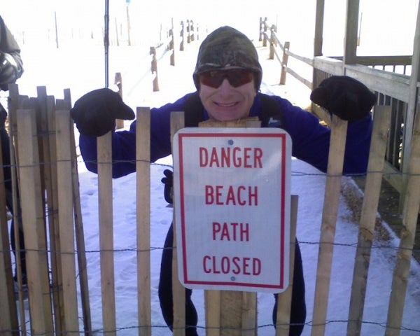 With the beach closed at the end of the Avalon boardwalk, Steve Antczak says his group hopped the fence. The course includes about a mile of beach at the north end of Avalon. (Photo courtesy of Steve Antczak)