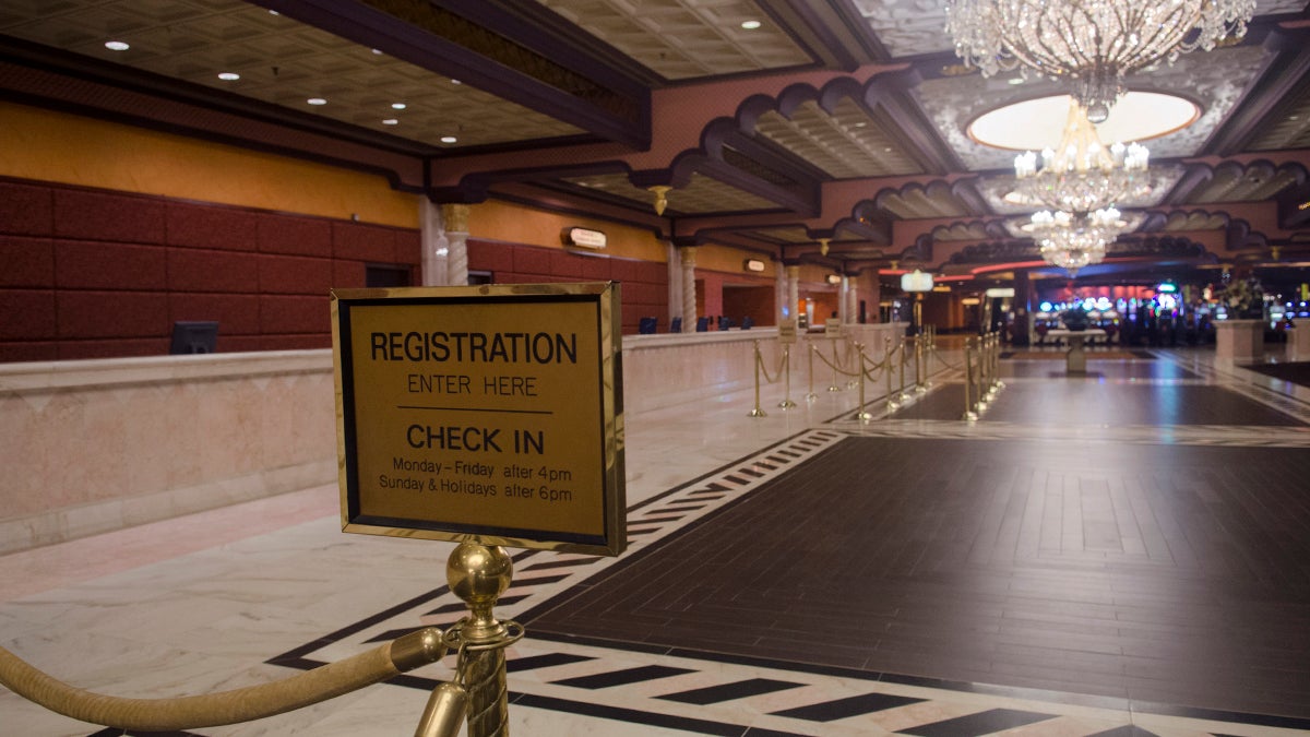 An empty front dest lobby area in the TaJ Mahal, Atlantic City. The casino hotel has closed. (Anthony Smedile for NewsWorks)