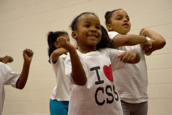Tyyannah Smith, 6, rehearses for an upcoming performance with the Camden Sophisticated Sisters.  (Lindsay Lazarski/WHYY)
