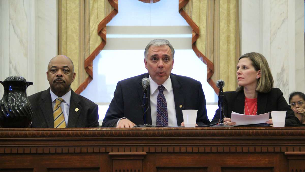State Rep. Mike Tobash testifies before the Philadelphia City Council Committee on Education during an inquiry into the costs and results of standardized testing. (Emma Lee/WHYY)