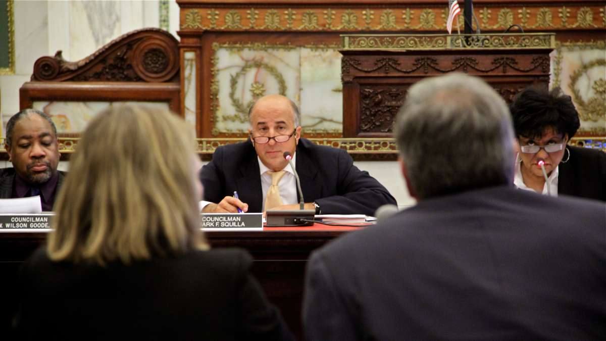 City Councilman Mark Squilla listens to testimony before the Committee on Education. (Emma Lee/WHYY)