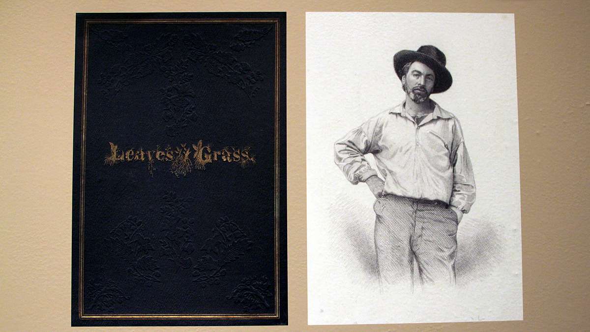 Walt Whitman's 'come-hither' portrait from Leaves of Grass stands in sharp contrast to the formal portraits of the time, according to curator Connie King. (Emma Lee/for NewsWorks)