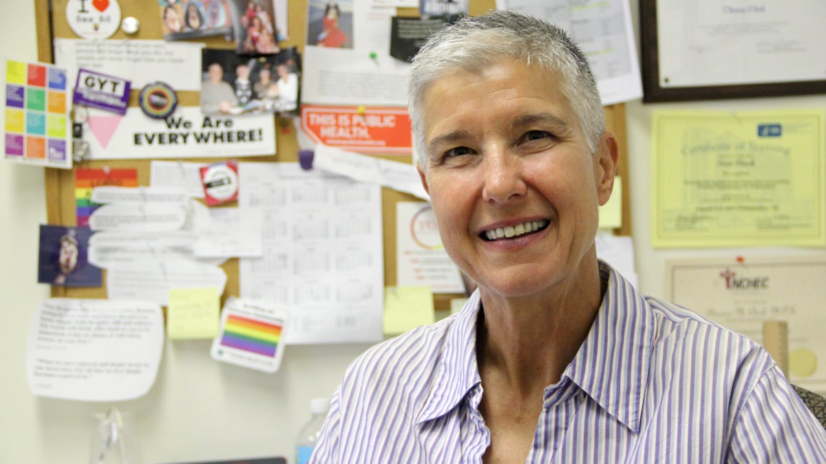  Sex educator Theresa Clark is shown in her office at ActionAIDS on Arch Street in Philadelphia. (Emma Lee/WHYY) 