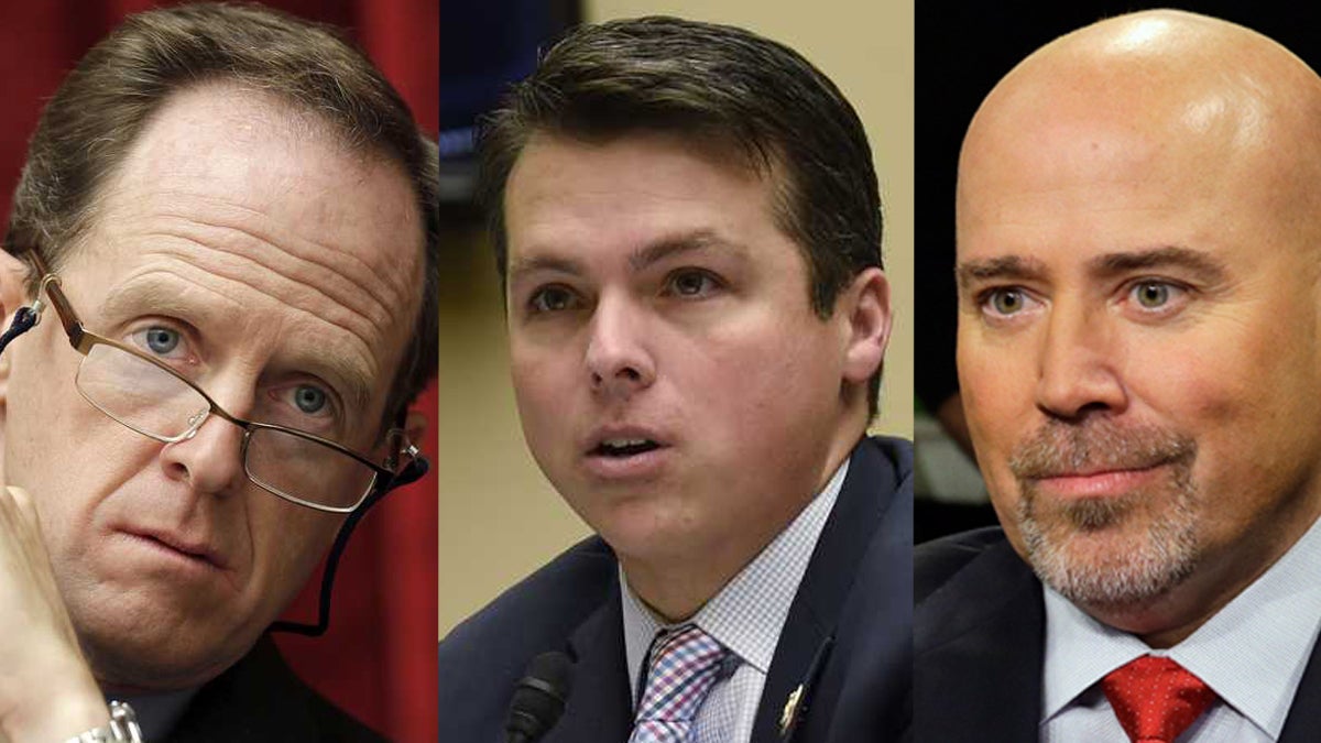  (From left) U.S. Sen. Pat Toomey, R-Pennsylvania; U.S. Rep. Brendan Boyle, D-Pennsylvania; and Republican U.S. Rep. Tom MacArthur of New Jersey react to President Donal Trump's budget plan. (AP photos) 