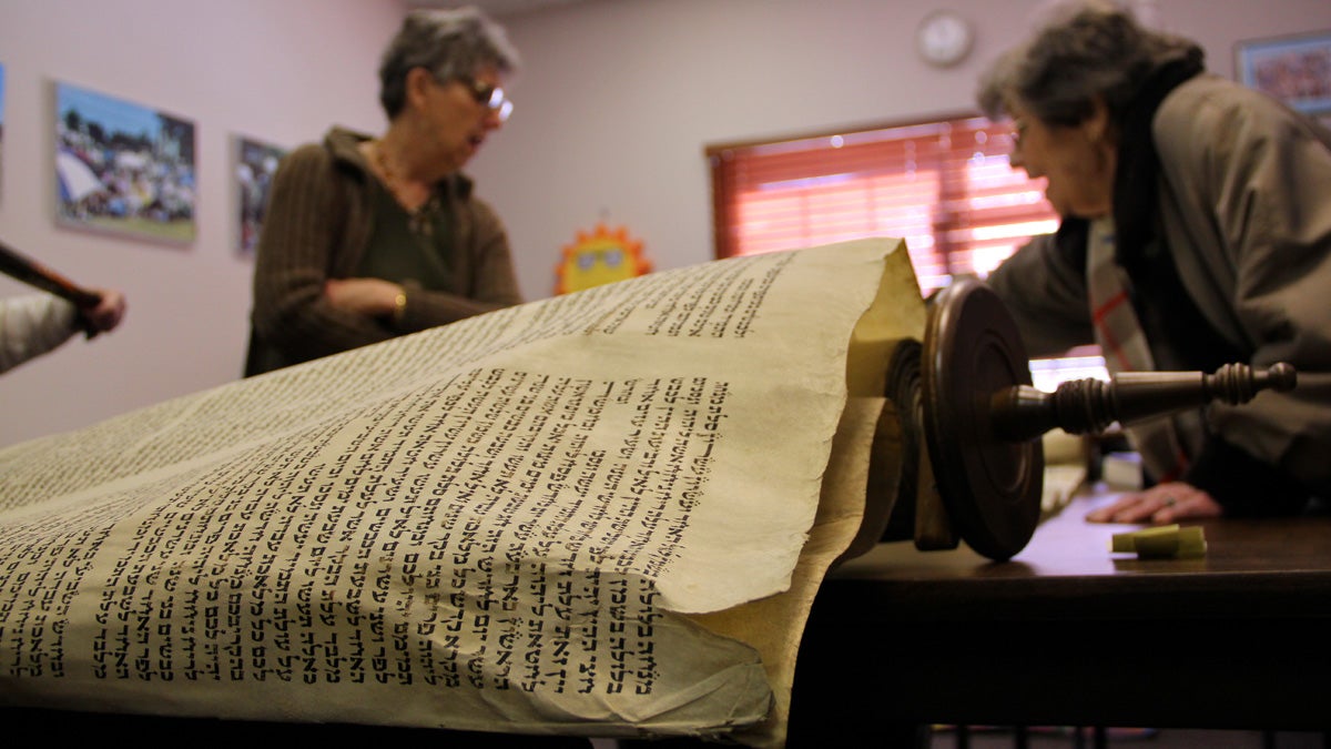 Members of Adath Emanu-El don't know where the Torah came from. Rabbi Moshe Druin said it is about 300 years old and originated in Czechoslovakia. (Emma Lee/for NewsWorks)