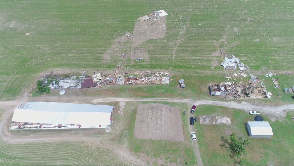 A drone photo shows some of the damage caused by a tornado Monday night in Sussex County. (DEMA photo) 