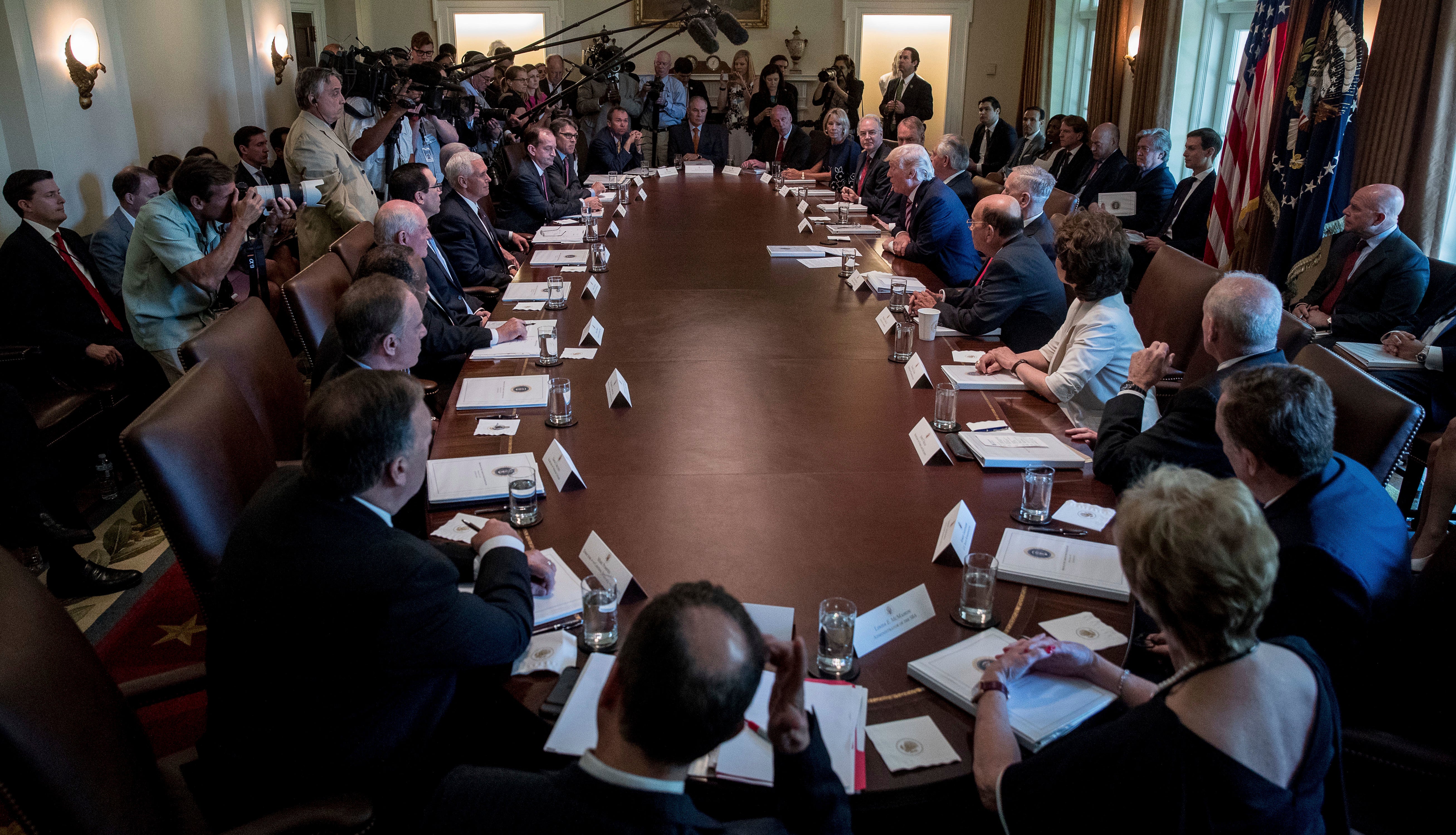  President Donald Trump speaks during a cabinet meeting, Monday, June 12, 2017, in the Cabinet Room of the White House in Washington. (AP Photo/Andrew Harnik, file) 