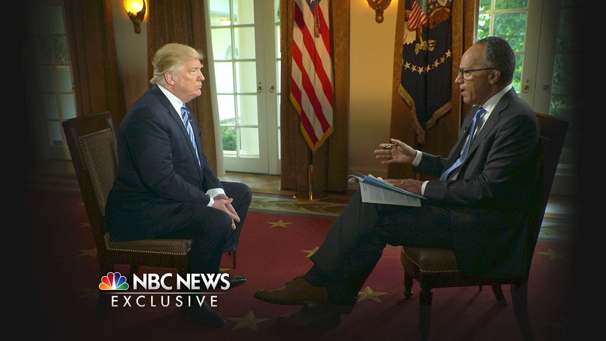  In this image provided by NBC News, NBC's Lester Holt interviews President Donald Trump on Thursday, May 11, 2017. (Joe Gabriel/NBC News via AP) 