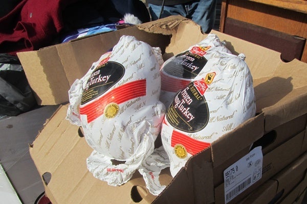 <p><p>Some of the hundreds of turkeys ready to be given away to needy seniors and other families in Wilmington. (Mark Eichmann/WHYY)</p></p>
