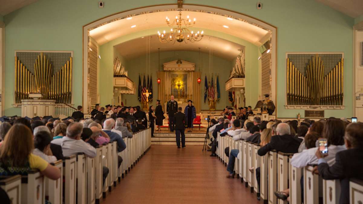 The graduation cermony for Valley Forge Military College takes place inside the Alumni Memorial Chapel, May 20, 2016.