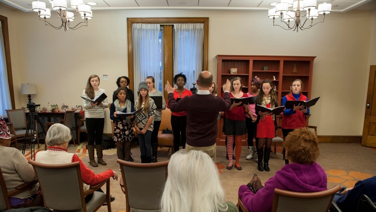 The Philadelphia Girls Choir, which is in its second year, performs in the community parlor at Wesley Enhanced Living Stapeley in Germantown.