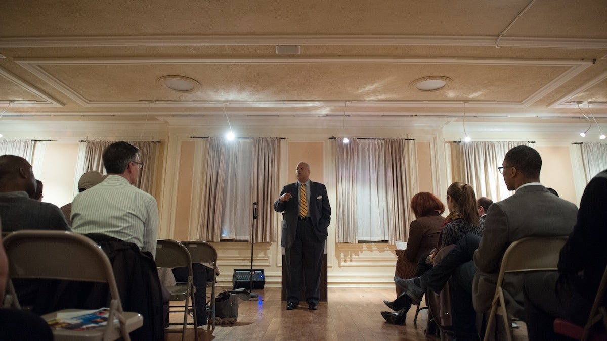 Mayoral candidate Anthony Hardy Williams speaks to the crowd during a forum sponsored by Liberty City LGBT Democratic Club and held at the William Way Center in center city Wednesday evening.