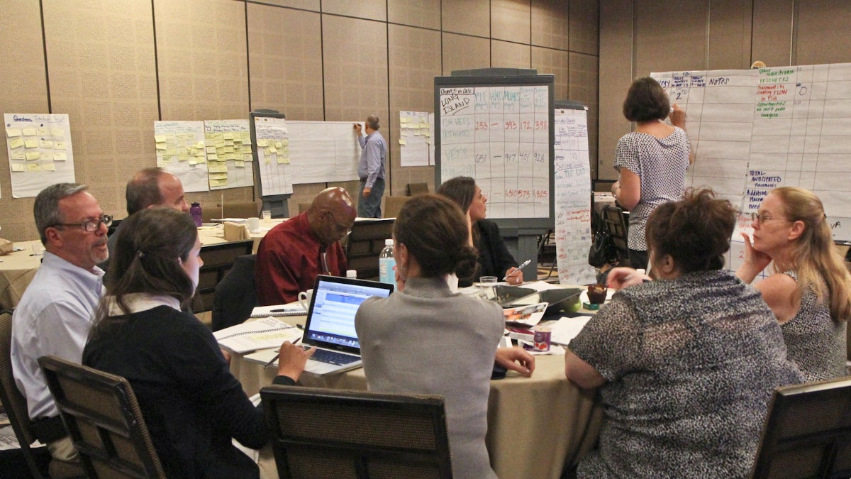 At the Veterans Service Conference, discussion groups set goals for the next 100 days. (Kimberly Paynter/WHYY) 