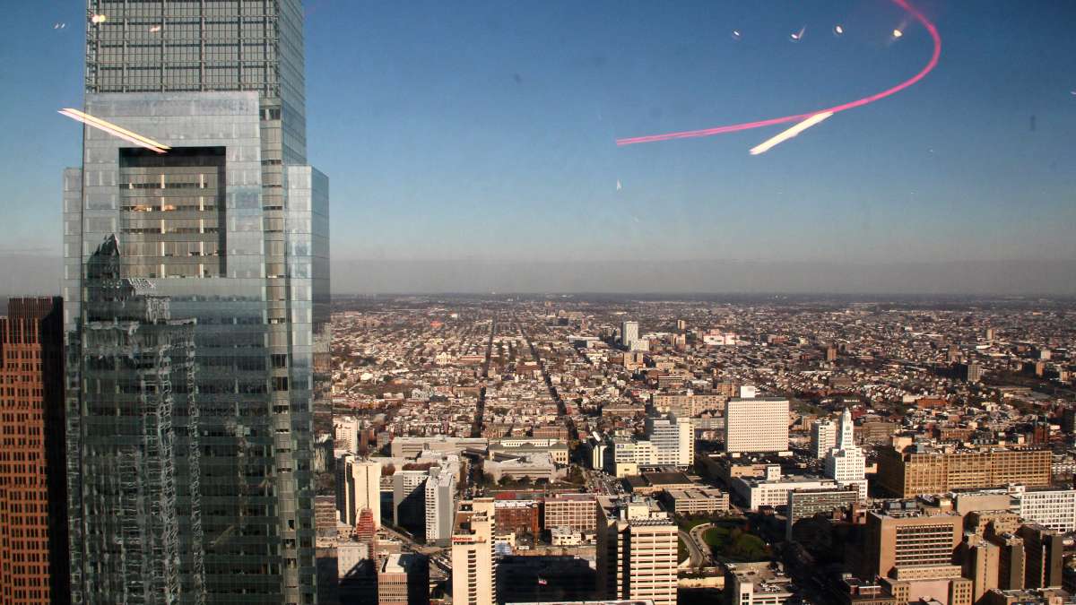 The view north, past the Comcast tower toward Temple University.