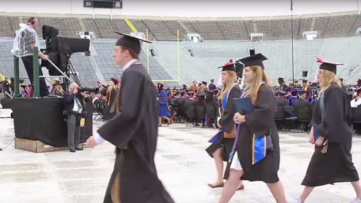 Notre Dame students walk out during Mike Pence's commencement speech (via MitchellWiggs/youtube)