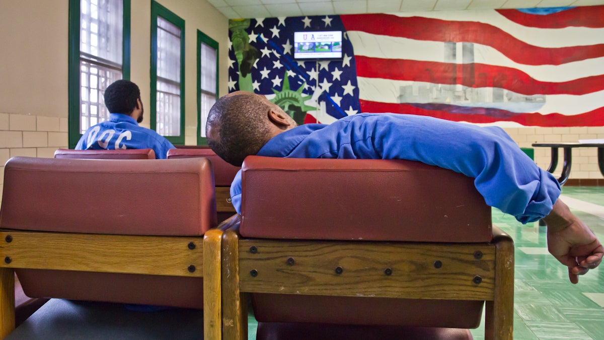  Inmates in the Forensic Treatment Center at SCI Waymart in Wayne County, Pa., watch television. The FTC houses the state's most seriously mentally ill inmates. (Kimberly Paynter/WHYY) 