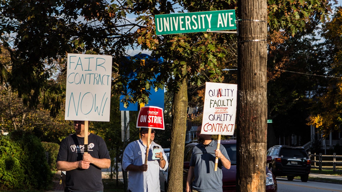 The union representing faculty members at West Chester University called a strike Wednesday morning. Classes at the University and at 14 other state universities in Pennsylvania were cancelled. (Kimberly Paynter/WHYY)