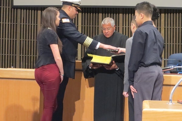 <p><p>Chief of Fire Anthony Goode was sworn in Tuesday (Shirley Min/WHYY)</p></p>
