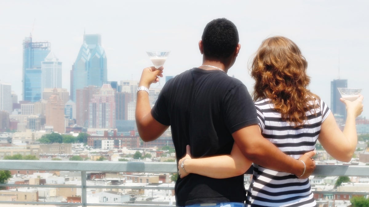  the author and her husband sip white chocolate martinis at Bok Bar in South Philadelphia, overlooking the Center City skyline. (<a href='https://www.instagram.com/phillyblooms/'>@PhillyBlooms</a>) 